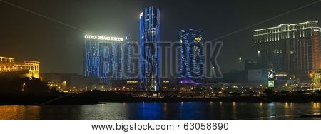 Panorama Of Night Macau With City Of Dreams Casino