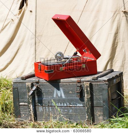 old red portable gramophone