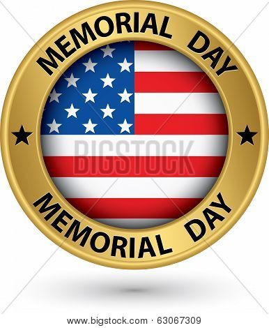 Memorial Day Gold Label With Usa Flag, Vector Illustration