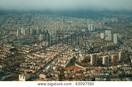 Aerial View Of Tehran From Above Milad Tower In A Rainy Day
