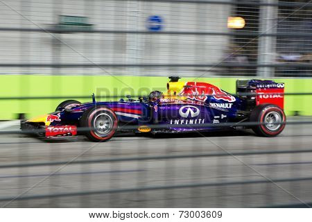 SINGAPORE - SEPTEMBER 20:  Sebastian Vettel of the Infiniti Red Bull Renault clinching the fourth position in the qualifying round of the Singapore Grand Prix on SEPT 20, 2014