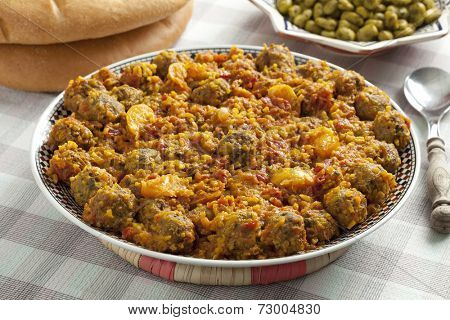 Moroccan dish with kefta sardines and broad beans