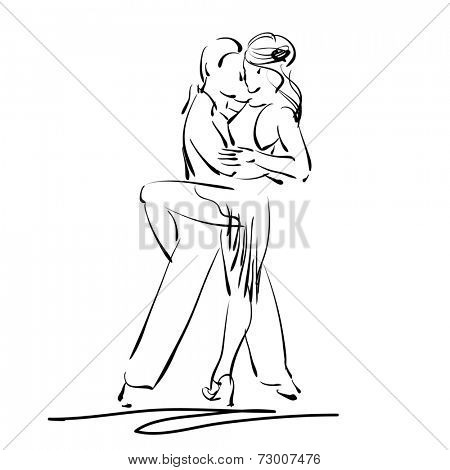 art sketched tango dancers isolated on white background
