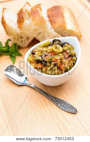 Pickled Olive Muffalatta Salad With Finely Chopped Cauliflower And Carrots.