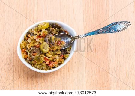 Pickled Olive Muffalatta Salad With Finely Chopped Cauliflower And Carrots.