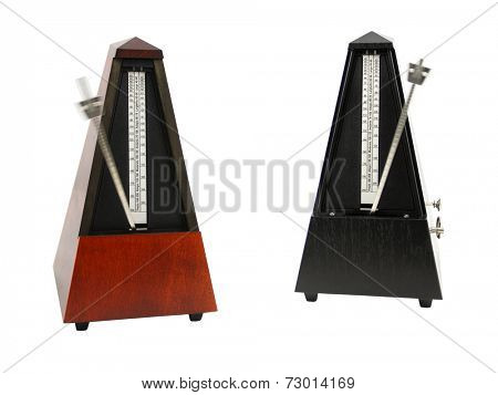 The image of metronomes under the white background