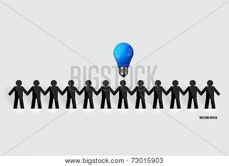 Social Network concept : People cut out of paper with light bulb, vector illustration.