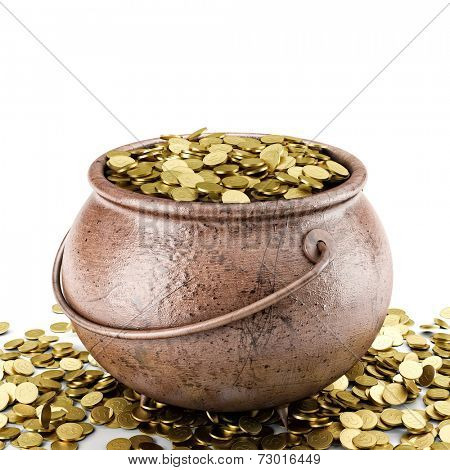 copper pot with golden coin inside