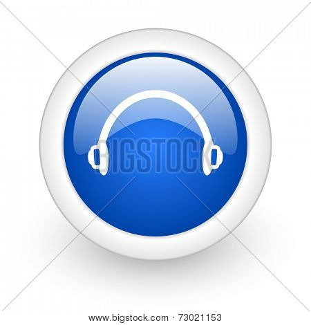 headphones blue glossy icon on white background 