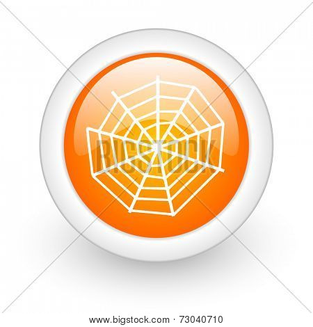 spider web orange glossy web icon on white background