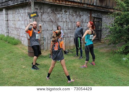 MUSKOGEE, OK - Sept. 13: Runners wait for the start of second annual Castle Zombie Run at the Castle of Muskogee in Muskogee, OK on September 13, 2014. 
