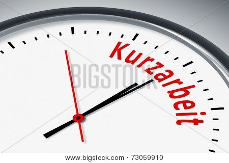 An image of a typical clock with text short-time work in german language