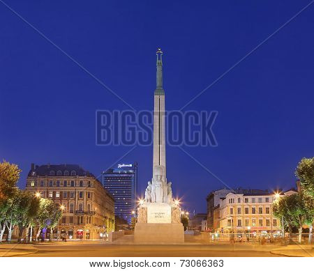RIGA, LATVIA- SEPTEMBER 18, 2014: Freedom Monument known as Milda. Located in the centre of Riga, Latvia on september 18, 2014. Riga is European Capital of Culture 2014.