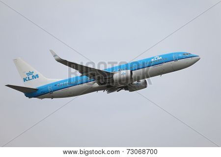 BUDAPEST, HUNGARY - MAY 06: KLM airliner taking off at Budapest (LHBP), May 6th 2014. KLM Royal Dutch Airlines is the flag carrier airline of the Netherlands