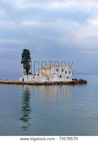 scene of Vlacherna monastery, Kanoni, Corfu, Greece