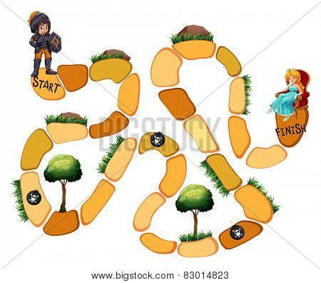 Illustration of boardgame with a knight and a princess