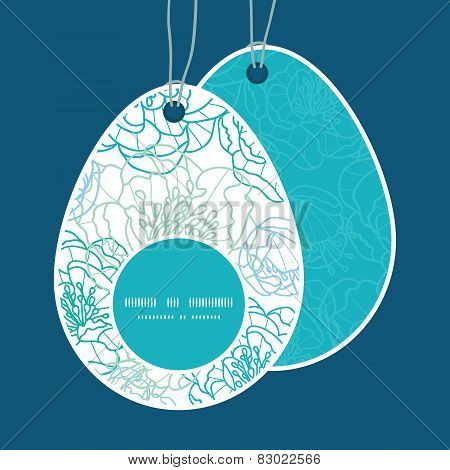Vector blue line art flowers Easter egg shaped tags set template