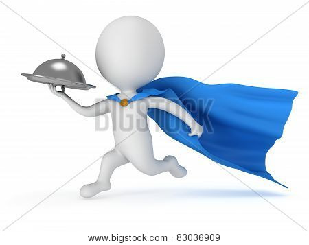 Brave Superhero Waiter With Silver Tray