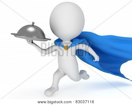 Brave Superhero Waiter With Silver Tray