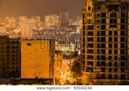 Baku Skyline In The Windy Night