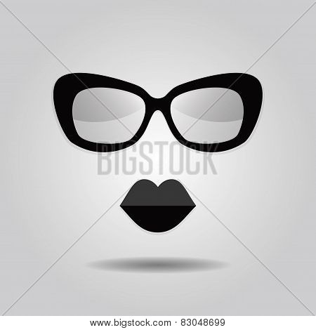 Hipster lady lips and sunglasses icons