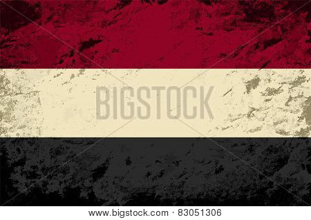 Yemeni flag. Grunge background. Vector illustration