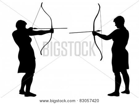 Silhouette of a girl with a bow on a white background