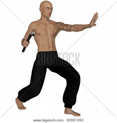 Kung Fu Monk With Nunchaku