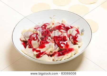 Cooking ukrainian varenyky with cherries. Serie.