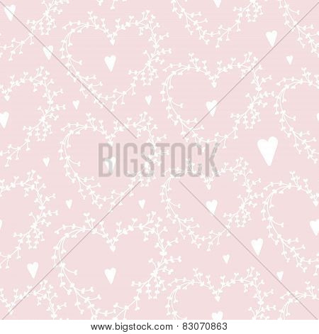 Vector hand drawn seamless pattern with wreathes and hearts