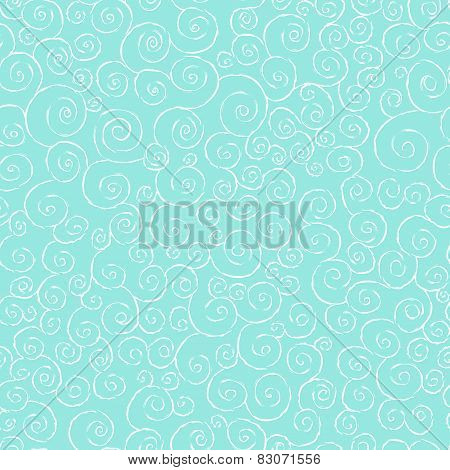 Seamless vector pattern - white swirls on turquoise background