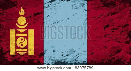 Mongolian flag. Grunge background. Vector illustration