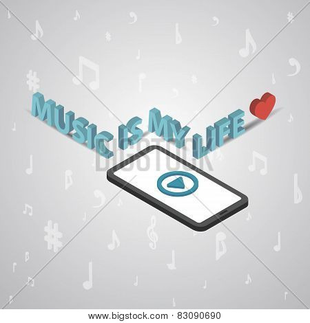 Mobile smartphone music services isometric style vector illustra
