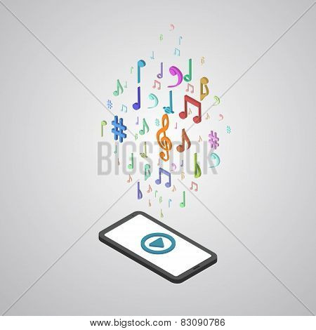 Mobile smartphone music services isometric style vector illustra