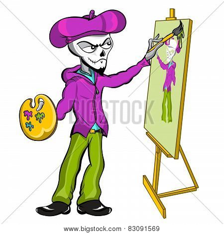 Skeleton Artist Painting