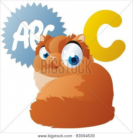isolated vector cartoon cute comic animal abc: C is for Cat