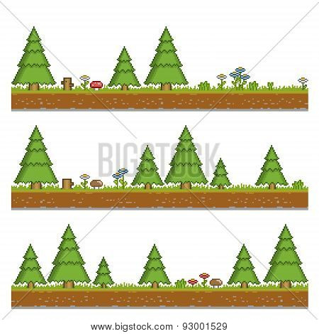 Pixel art forest green background for games and design