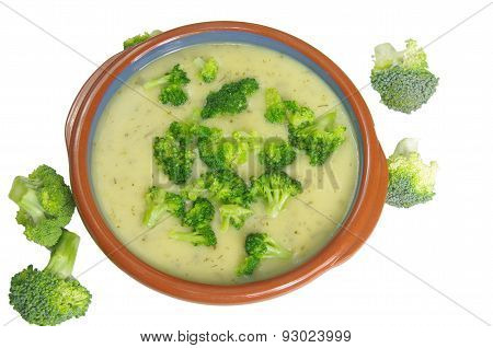 appetizing broccoli soup on a white background