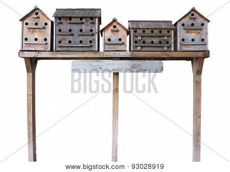 Old Wooden Starling Nesting Boxes Bird House Isolated Over White