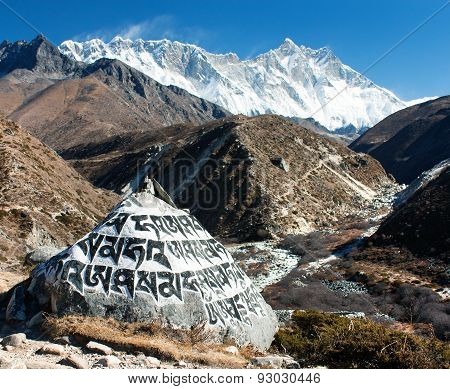 Mount Lhotse And Buddhist Symbols