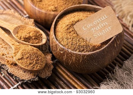 Coconut palm sugar in a bowl