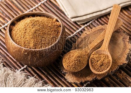 Coconut palm sugar in a bowl