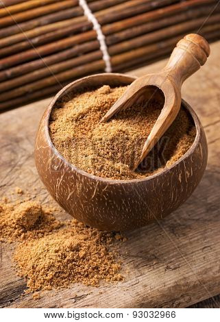 Coconut palm sugar in a bowl