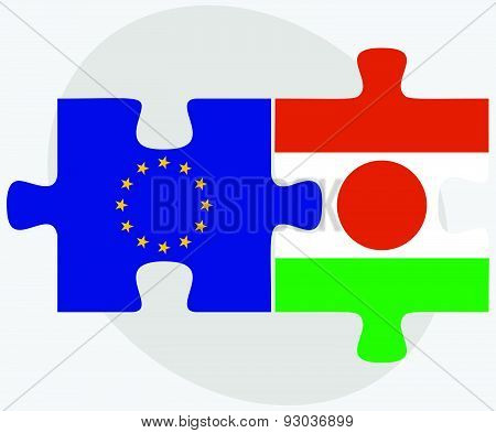 European Union And Niger Flags In Puzzle