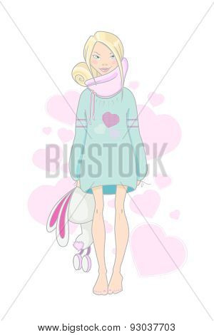 Vector illustration with a blonde girl