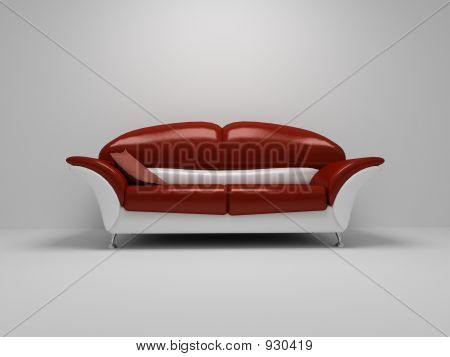 흰색 바탕에 빨간 소파