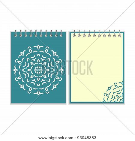 Spiral blue cover notebook with round ornate pattern