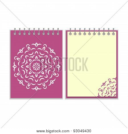 Spiral purple cover notebook with round ornate pattern