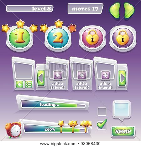 Big Set Of Elements For Computer Games, Web Design. Progress Bar, Buttons And More