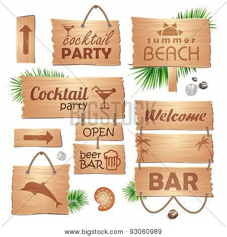 Set Of Wooden Signboards. Summer